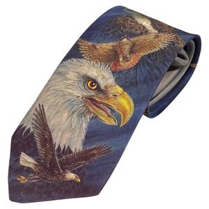 Ralph Marlin Eagle Falcon Owl Bird Print Silk Necktie‎ Men's
